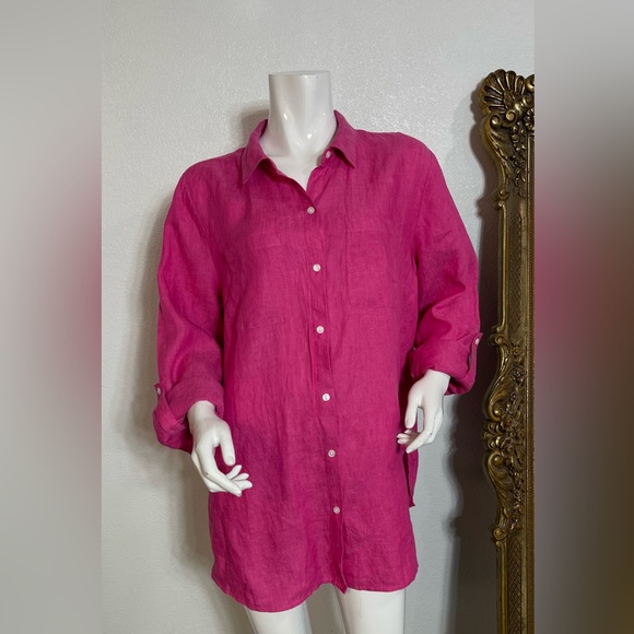 💯Linen Charter Club Fuchsia Button-Down Shirt - Picture 2 of 12